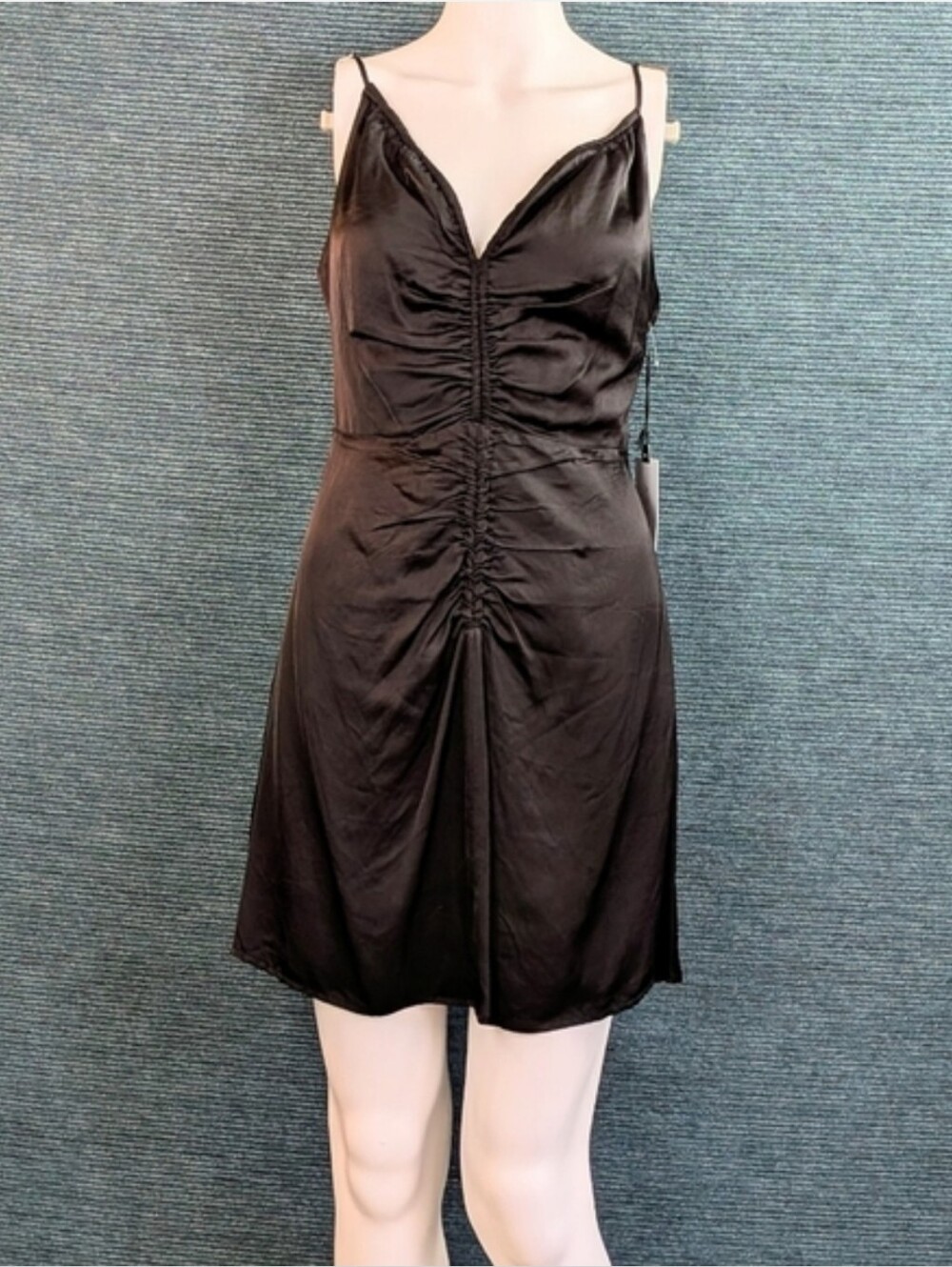 ASTR The Label Peony Black Ruched Satin Mini-Dress NWT - Picture 3 of 16